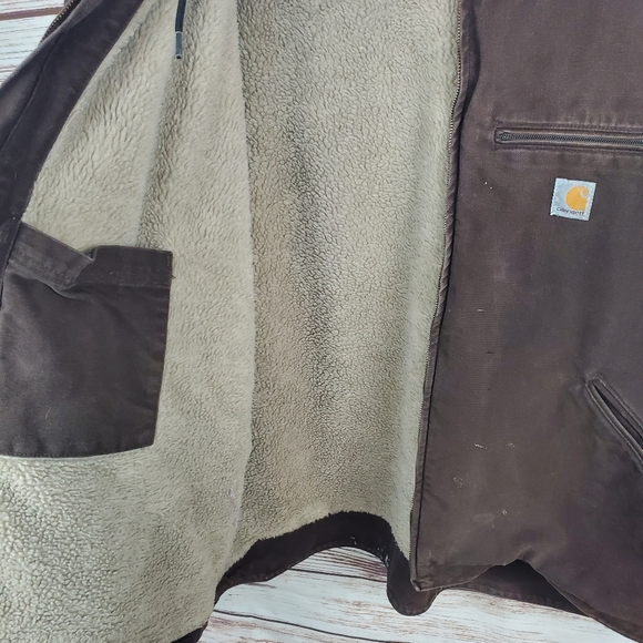Carhartt Men's 3XL Brown Fleece Sherpa Lined Hooded Duck Canvas Jacket Coat - Picture 14 of 14